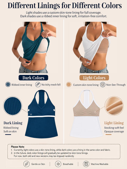 Danysu V Neck Cotton Tank Tops with Built-in Shelf Bra Sleeveless Racerback Fitted Basic Cami Shirts Bright White L 🍁 All In One Marketplace Canada