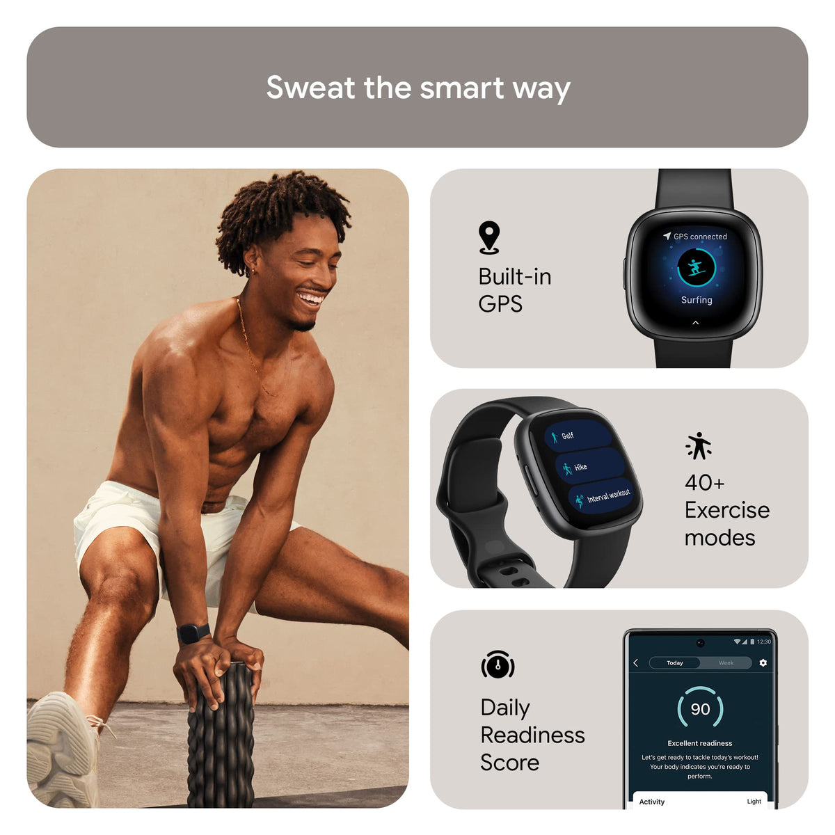 Google Fitbit Versa 4 Fitness Smart Watch for Men and Women with Daily Readiness, Gps, 24/7 Heart Rate, 40+ Exercise Modes, Sleep Tracking and More, Black/graphite, One Size (S and L Bands Included 🍁 All In One Marketplace Canada