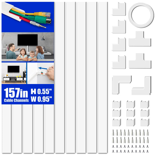 Delamu Cord Hider, 157in Cord Cover Wall, Premium Cord Covers for Wires on Wall, Cable Concealer Hider Kit for Hiding Wires in Home and Office Cable Management, 10X L15.7in X W0.95in X H0.55in, White 🍁 All In One Marketplace Canada
