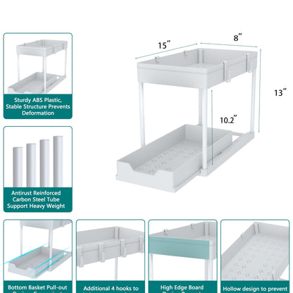 DEKAVA Under Sink Organizer 2 Pack, Bathroom Organizes, 2 Tier Sliding Cabinet Basket Organizer Drawer, Multi-Purpose Bath Collection Baskets for Bathroom (White) 🍁 All In One Marketplace Canada