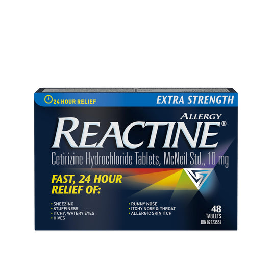 Reactine Extra Strength Antihistamine Tablets - 10mg Cetirizine Hydrochloride - 24 Hour Allergy Relief Medicine - 48 Count MADE IN CANADA 🍁 All In One Marketplace Canada