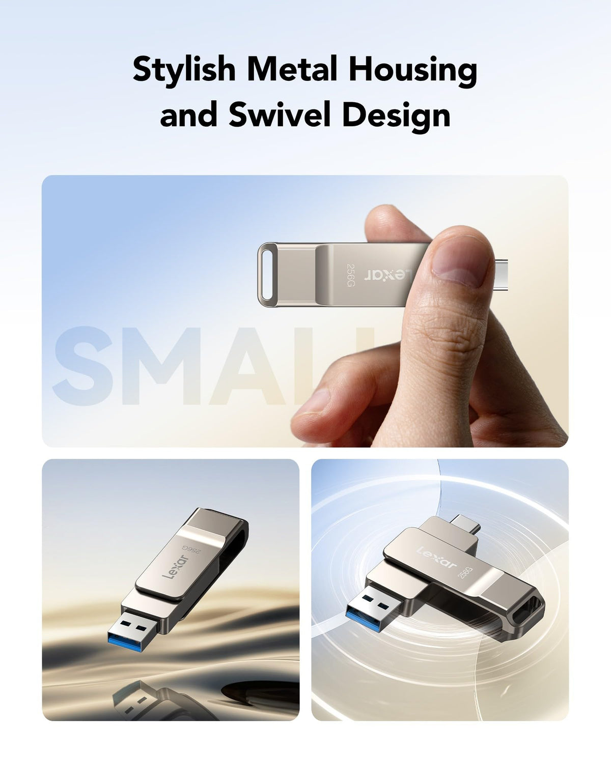 Lexar D40E 256GB Dual USB 3.2 Gen 1 Type-C Jump Drive, USB-C Flash Metal Housing Swivel Design Thumb Drive (Champagne Silver) 🍁 All In One Marketplace Canada