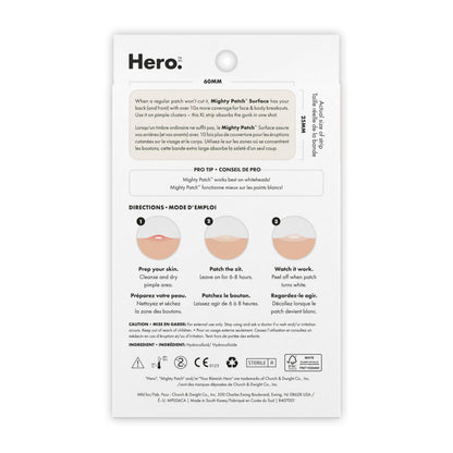 Hero Cosmetics Mighty Patch Surface – Large Hydrocolloid Patch for Pimples on the Body, Back and Face, Suitable for Sensitive Skin, 10 Count 🍁 All In One Marketplace Canada