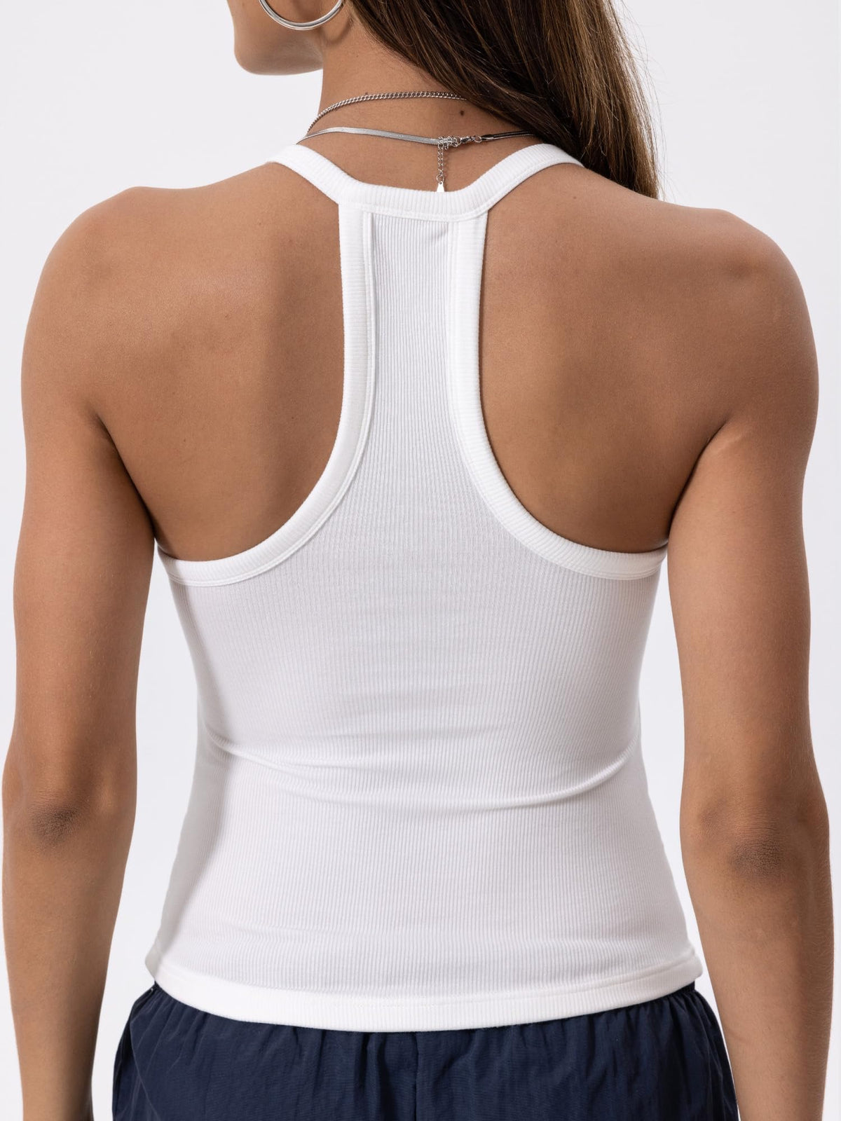 Danysu V Neck Cotton Tank Tops with Built-in Shelf Bra Sleeveless Racerback Fitted Basic Cami Shirts Bright White L 🍁 All In One Marketplace Canada