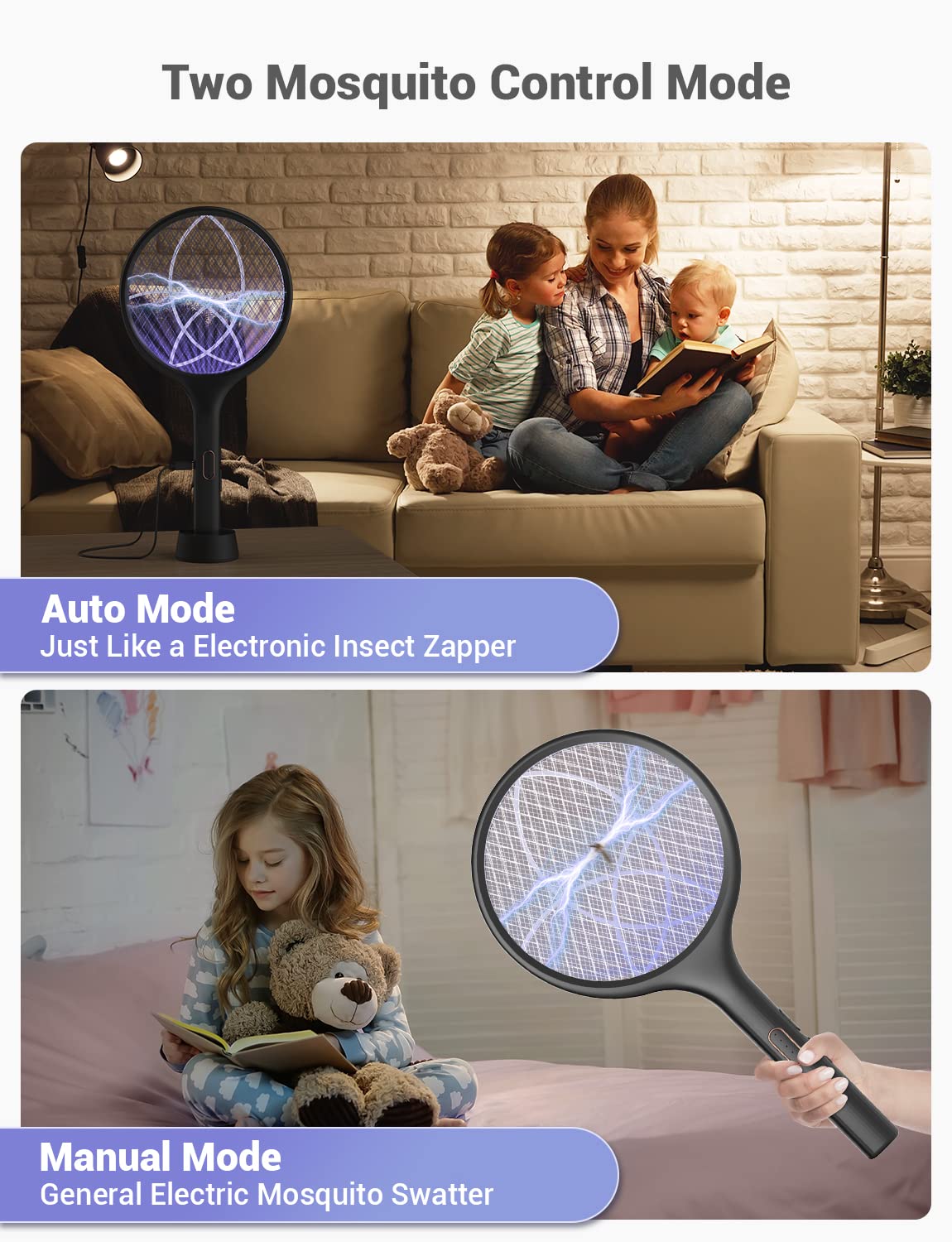 YISSVIC Bug Zapper Racket Electric Fly Swatter Fly Zapper Indoor Outdoor Rechargeable (Black-2 Piece) 🍁 All In One Marketplace Canada