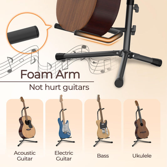 GLEAM Guitar Stand - Adjustable Fit Electric, Classical Guitars and Bass, Load Capacity 20LB, Accessories, Folding Type Black (CG-4) 🍁 All In One Marketplace Canada