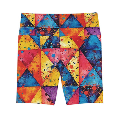Colorful Geometric Triangle Women's Workout Shorts — Vibrant Athletic Biker Shorts