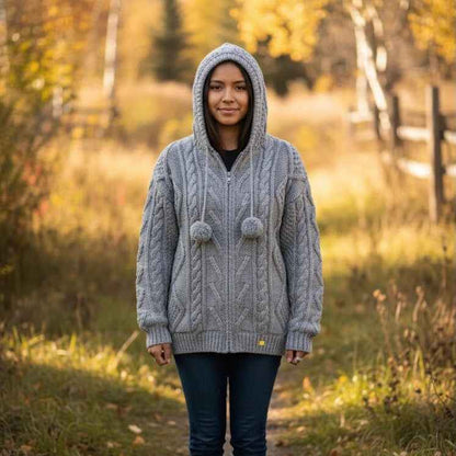 Grey Cayambe Alpaca Cable Knit Sweater