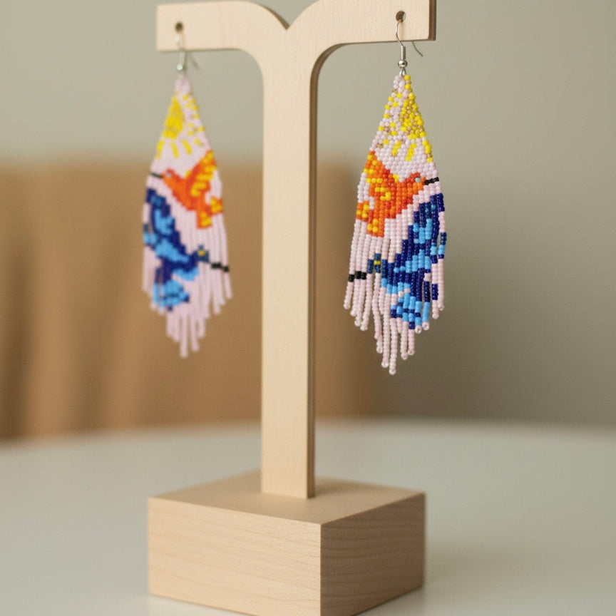Pink Sky Dancer Beaded Earrings