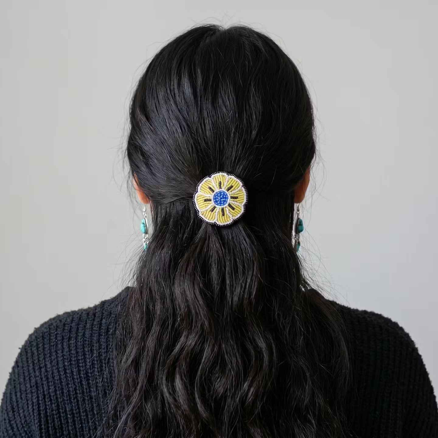 Yellow Beaded Flower Barrette
