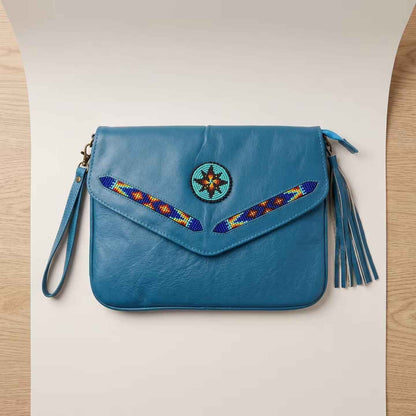 Leather beaded Crossbody bag(Turquoise )