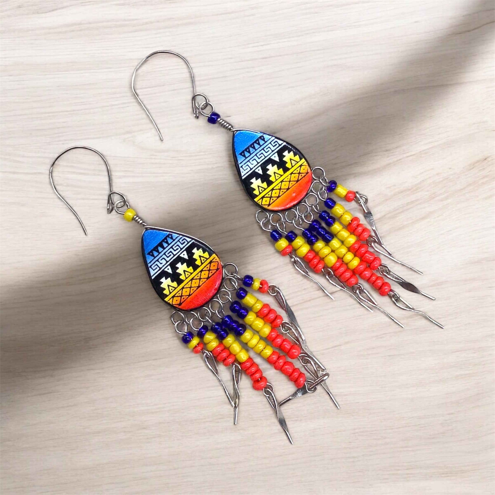 OldTribes™ Small Sized Southwestern Yellow and Blue Teardrop Earrings