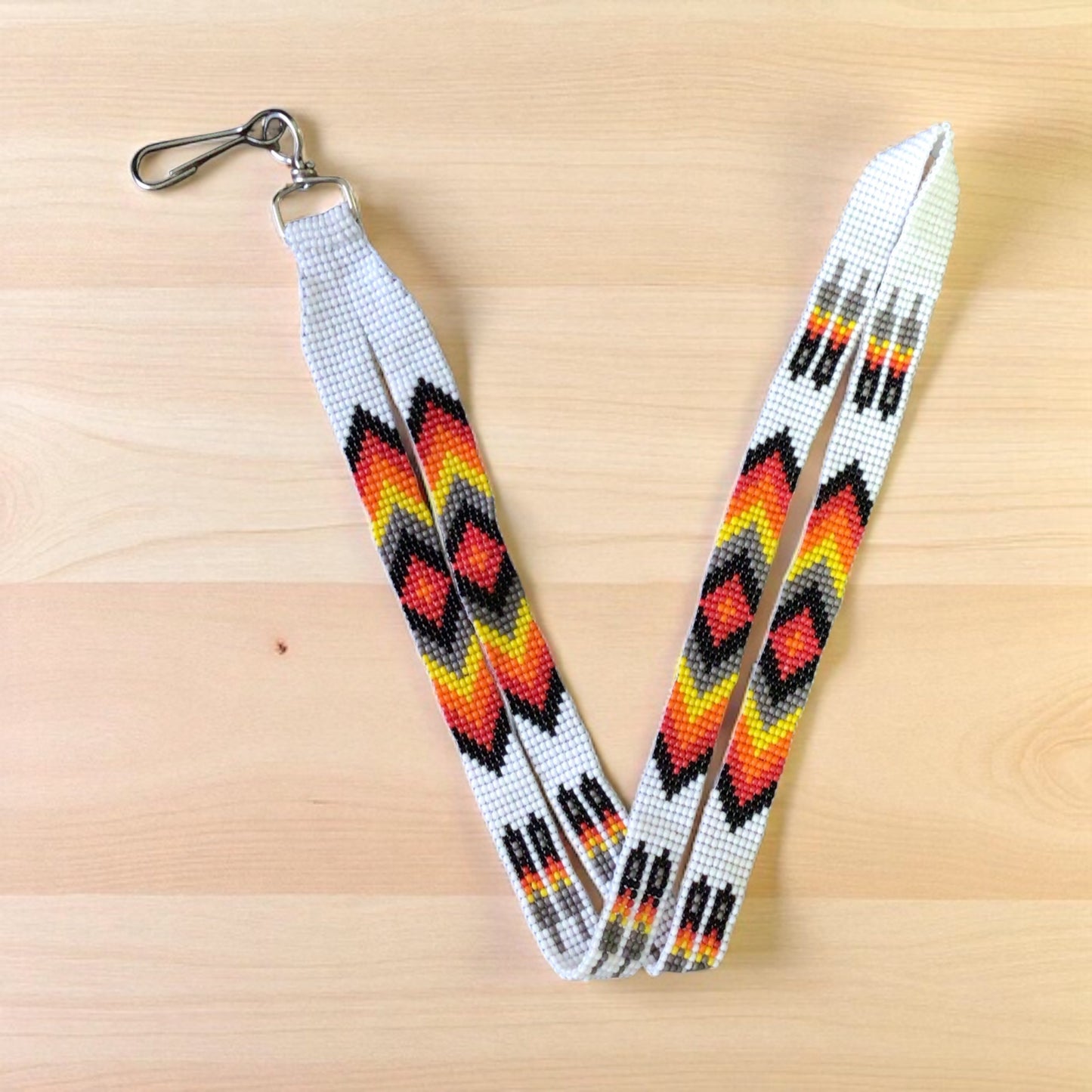 White Native Beaded Lanyard