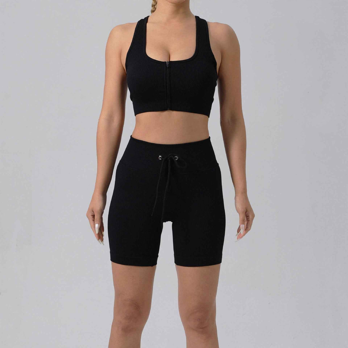 Running Training Padded Bra & Yoga Outfit Set – Quick-Dry Ribbed Activewear for Women