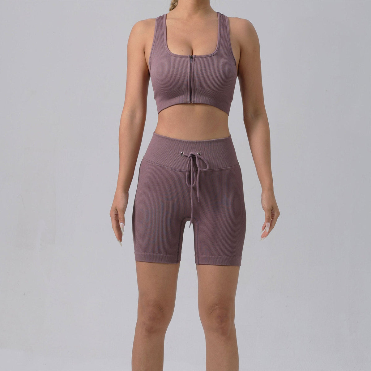 Running Training Padded Bra & Yoga Outfit Set – Quick-Dry Ribbed Activewear for Women