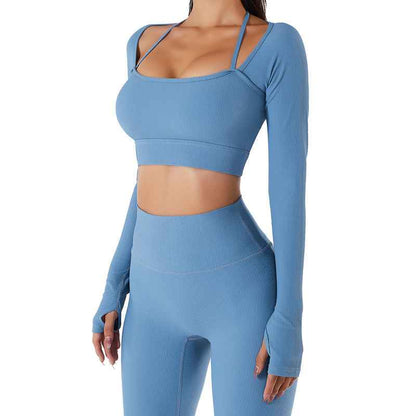 Women’s Quick-Dry Long-Sleeve Sports Top with Chest Pad – Slim-Fit Yoga & Workout Wear