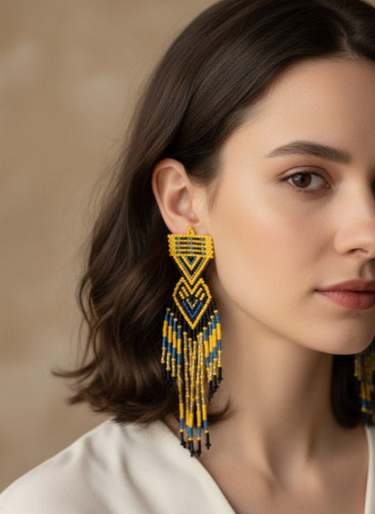 Yellow and Black Sunset Path Beaded Earrings