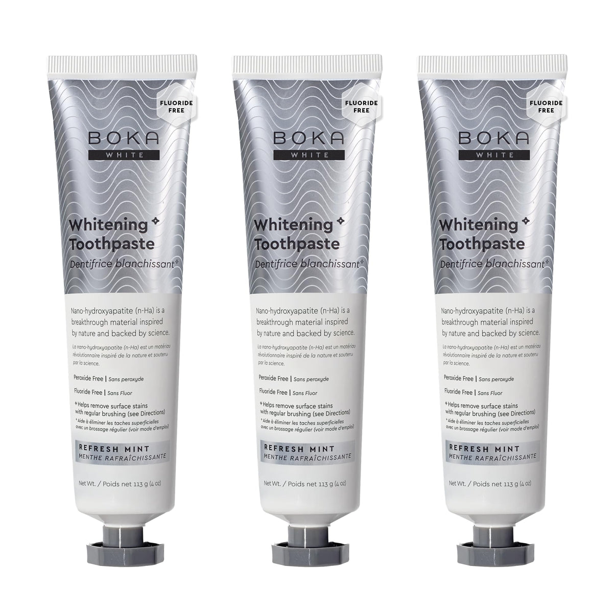 Boka Fluoride Free Toothpaste, Nano Hydroxyapatite Toothpaste, Appropriate for Sensitive Teeth, for Adult, Kids Oral Care - Whitening * Refresh Mint, 4 Fl Oz (113g) 3Pk 🍁 All In One Marketplace Canada