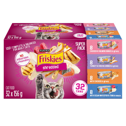 Friskies Shredded Wet Cat Food, Poultry & Fish Combo Variety Pack 4 Flavours - 156 g Can (32 Pack) 🍁 All In One Marketplace Canada