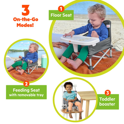 Bright Starts Pop 'N Sit Portable Booster, Indoor/Outdoor Use, Floor Seat with Feeding Tray, Grey, 6 Mos - 3 Yrs 🍁 All In One Marketplace Canada