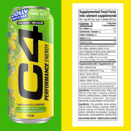 Cellucor C4 Performance Energy Drink, Jolly Rancher Green Apple, Carbonated Sugar Free Drink with no Artificial Colours or Dyes, 473mL, 12 count 🍁 All In One Marketplace Canada