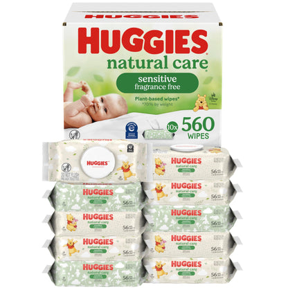 Huggies Sensitive Baby Wipes, Natural Care Baby Diaper Wipes, Unscented, Hypoallergenic, 99% Purified Water, 10 Flip-Top Packs (560 Wipes Total) 🍁 All In One Marketplace Canada