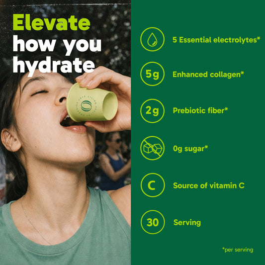 Organika Canadian-Made Electrolytes + Enhanced Collagen - Strawberry Peach Flavour - Sugar-Free Hydration | 5g Protein + 100% of Daily Vitamin C - 360g, 30 Servings 🍁 All In One Marketplace Canada