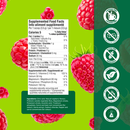 Organika Canadian-Made Electrolytes Powder with Vitamin C & Prebiotic Fibre - Sugar-Free Hydration Drink Mix - Wild Raspberry - 210 g - 60 servings 🍁 All In One Marketplace Canada