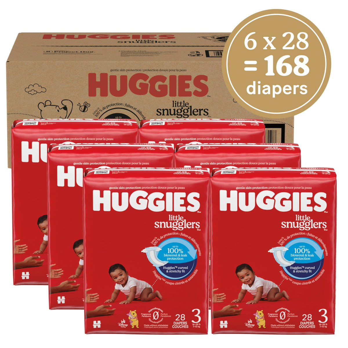 Huggies Size 3 Diapers, Little Snugglers Baby Diapers, Size 3 (16-28 lbs), 168 Count (6 Packs of 28), Packaging May Vary 🍁 All In One Marketplace Canada