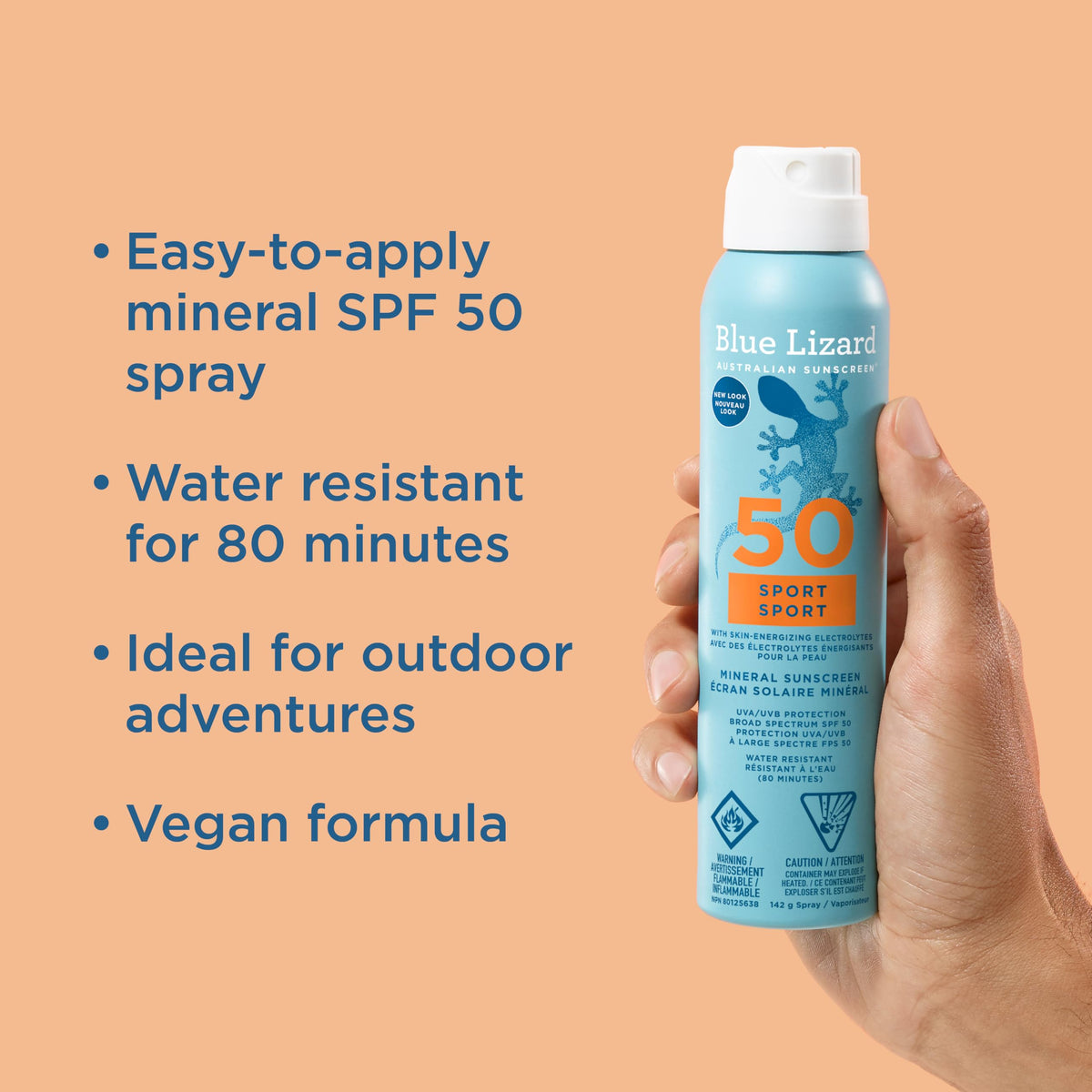 Blue Lizard Sport Mineral SPF 50 Spray, Broad-Spectrum UVA/UVB Protection, Water-Resistant, Zinc Oxide Formula, Vegan, 142 g 🍁 All In One Marketplace Canada