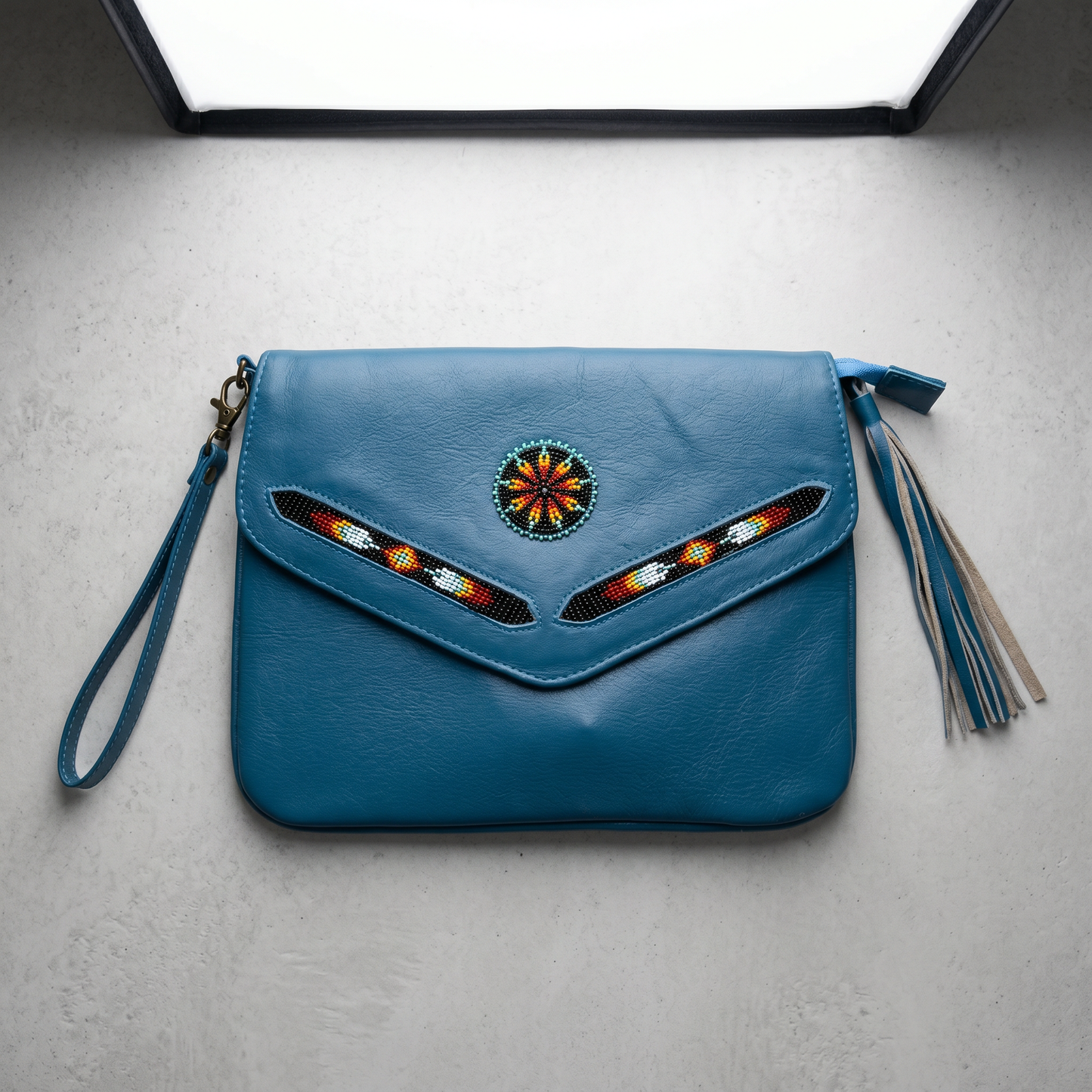 Leather beaded Crossbody bag(Turquoise )