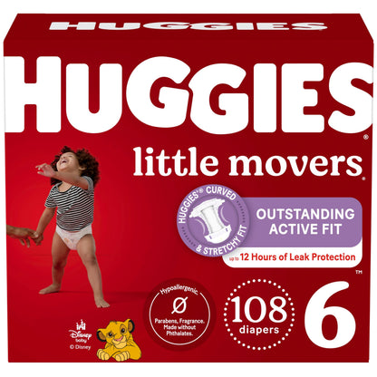 Huggies Size 6 Diapers, Little Movers Baby Diapers, Size 6 (35+ lbs), 108 Count 🍁 All In One Marketplace Canada