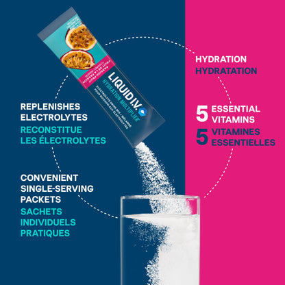 Liquid I.V. Hydration Multiplier Electrolyte Drink Mix - Enhanced Hydration Electrolyte Powder with Vitamins B3, B5, B6, B12 and C -18x On-the-go Sticks for Workout and Travel - Passion Fruit 🍁 All In One Marketplace Canada