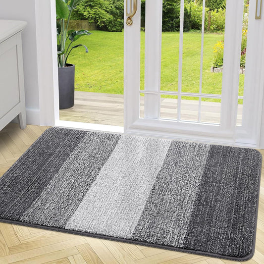 Grandaily Indoor Doormat, 20" x 32" Non-Slip Mud Trapper Absorbent Front Door Mats, Washable Striped Inside Entryway Mat, Low-Profile Welcome Mat Entrance Mat, Grey 🍁 All In One Marketplace Canada