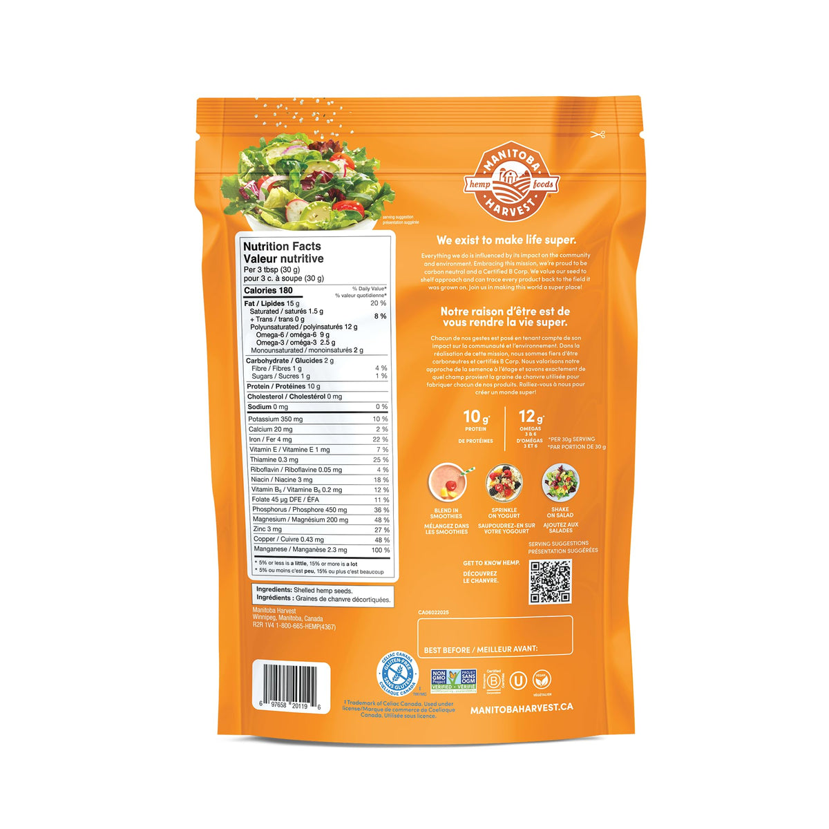 Manitoba Harvest Hemp Hearts Shelled Hemp Seeds, 454g; 10g Plant-Based Protein & 12g Omegas per Serving, Whole 30 Approved, Vegan, Keto, Paleo, Non-GMO, Gluten Free 🍁 All In One Marketplace Canada