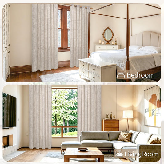 YoungsTex Natural Linen Curtains 84 Inch Long for Living Room Bedroom Grommet Top Light Filtering Privacy Linen Textured Window Semi Sheer Drapes, 2 Panels, 52x84 Inch, Natural 🍁 All In One Marketplace Canada
