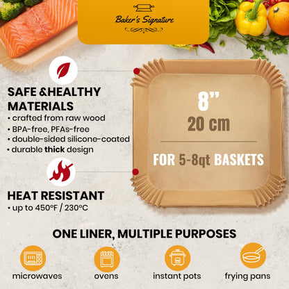 Air Fryer Liners, 125Pcs Disposable Parchment Paper Liners – Non-Stick and Oil Proof for Easy Cleanup – 8” Square for 5-8 qt Basket by Baker's Signature 🍁 All In One Marketplace Canada