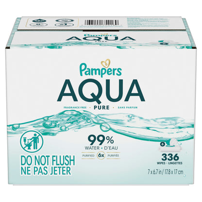 Pampers Aqua Pure Baby Wipes, 99% Water, Fragrance Free, 336 Baby Wipes Total (6X Flip-Top Packs) 🍁 All In One Marketplace Canada