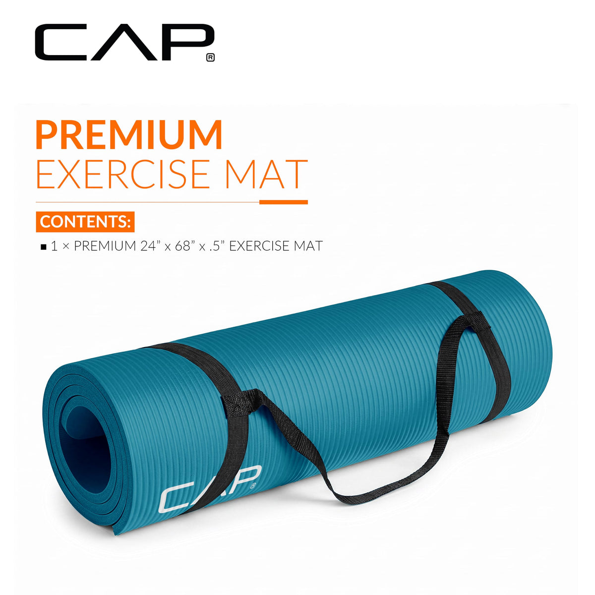 CAP Barbell High Density Exercise Yoga Mat with strap, 68"x24" 12mm - Teal 🍁 All In One Marketplace Canada