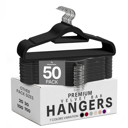 Utopia Home Premium Velvet Hangers 50 Pack - Non-Slip Clothes Hangers with Tie Bar - Black Hangers - Standard Hangers with 360 Degree Rotatable Hook - Heavy Duty Coat Hangers 🍁 All In One Marketplace Canada