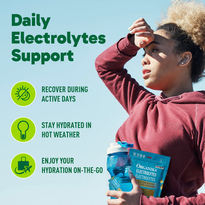 Organika Canadian-Made Electrolytes Powder with Vitamin C & Prebiotic Fibre - Sugar-Free Hydration Drink Mix - Lemon Iced Tea - 20 Single-Serve Sachets x 3.5g 🍁 All In One Marketplace Canada