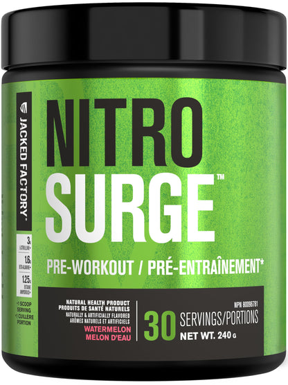 NITROSURGE Pre Workout Supplement - Endless Energy, Instant Strength Gains, Clear Focus, Intense Pumps - Nitric Oxide Booster & Preworkout Powder with Beta Alanine - 30 Servings, Watermelon 🍁 All In One Marketplace Canada