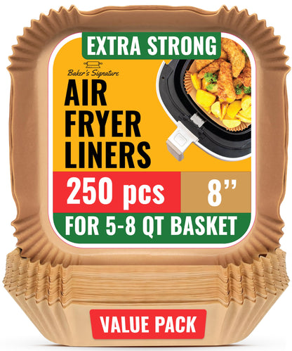 Air Fryer Liners, 250Pcs Disposable Parchment Paper Liners – Unbleached Baking Air Fryer Sheets – 8” Square for 5-8 qt Baskets – Great for Oven, Pans & Baking – Easy Cleanup by Baker's Signature 🍁 All In One Marketplace Canada