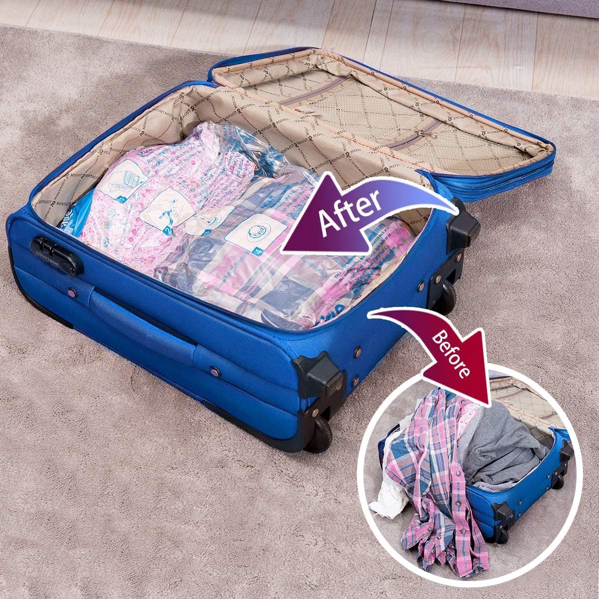 Vacuum Storage Bags 6 Large, Space Saver Sealer Bags, Airtight Compression Bags for Clothes, Pillows, Comforters, Blankets, Bedding 🍁 All In One Marketplace Canada