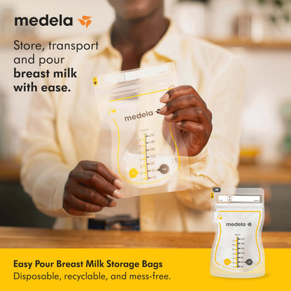 Medela Easy Pour Disposable Breast Milk Storage Bags, 7 oz/210 ml Capacity, Leakproof Design with Milk Protection, Made Without BPA, Pack of 100 🍁 All In One Marketplace Canada
