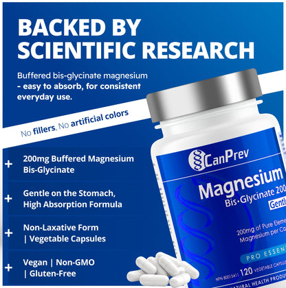 CanPrev Magnesium Bis-Glycinate Gentle 200mg, 120 V-Caps 120-Day Supply - Pure Elemental Magnesium Supplement, Supports Bone and Muscle Function, Gentle on Stomach, Perfect for Daily Magnesium Needs 🍁 All In One Marketplace Canada