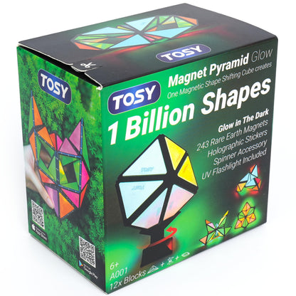 TOSY Magnet Pyramid Glow - 1 Cube Transforms into 1 Billion Shapes, 12 Pieces, 243 Rare Earth Magnets, Glowing, Holographic Design Magnet Tiles Creative Puzzle STEM/STEAM Toy 🍁 All In One Marketplace Canada