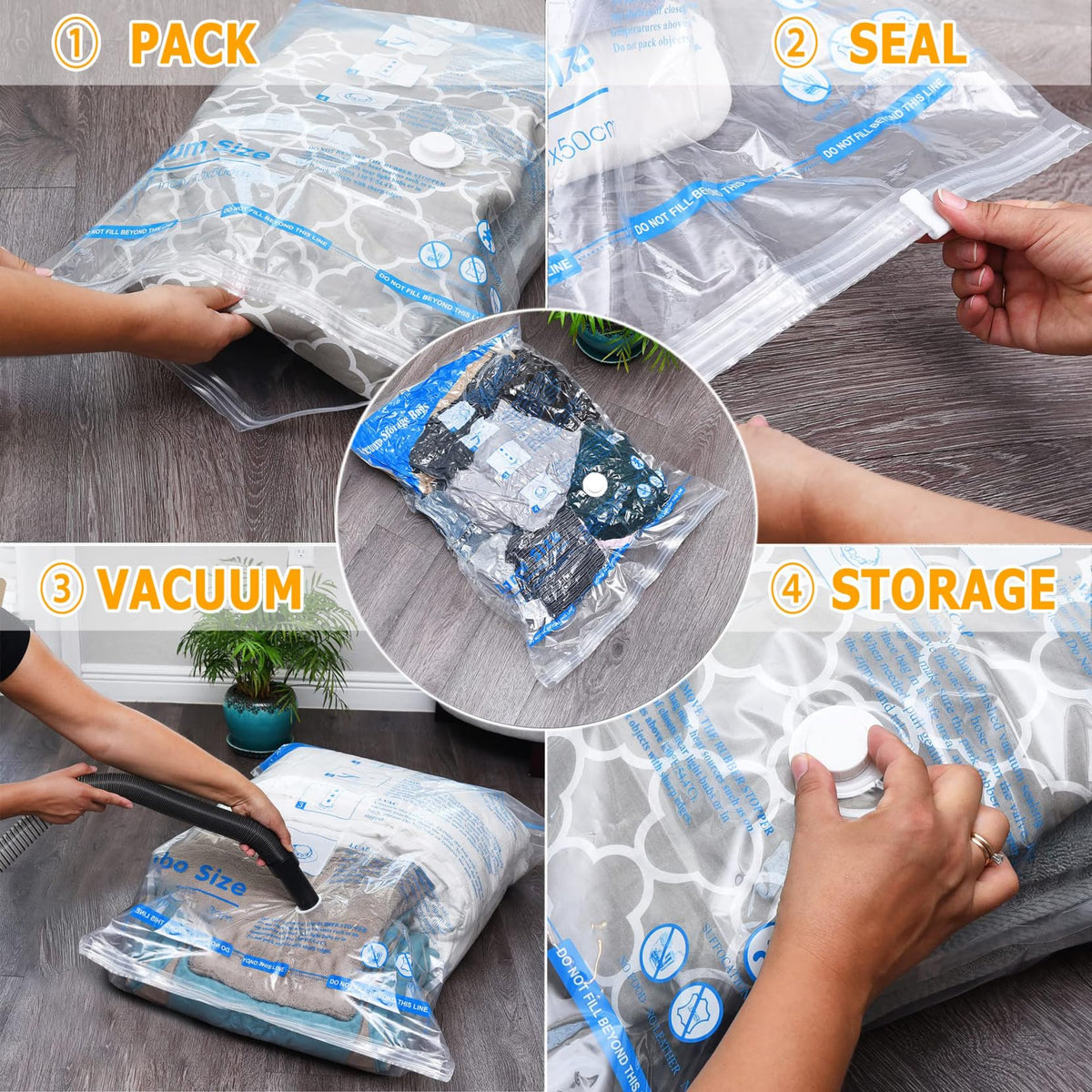 Vacuum Storage Bags 7 Jumbo, Space Saver Sealer Bags,Plastic Packaging Bags,Compression Bags for Clothes, Pillows, Comforters, Blankets, Bedding 🍁 All In One Marketplace Canada