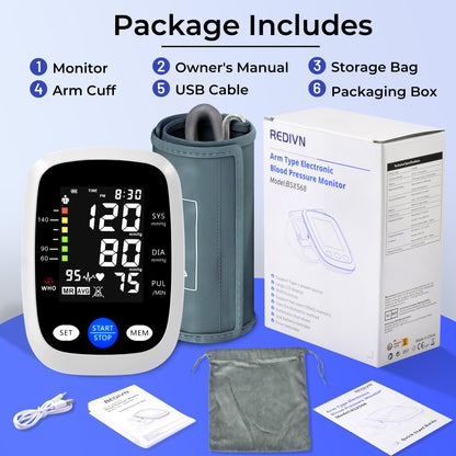 REDIVN Blood Pressure Monitor Automatic Upper Arm Machine & Accurate Adjustable Digital BP Cuff with Large LCD Backlit Display - 2x99 Memory for Home Use with Large Adjustable Cuff 🍁 All In One Marketplace Canada