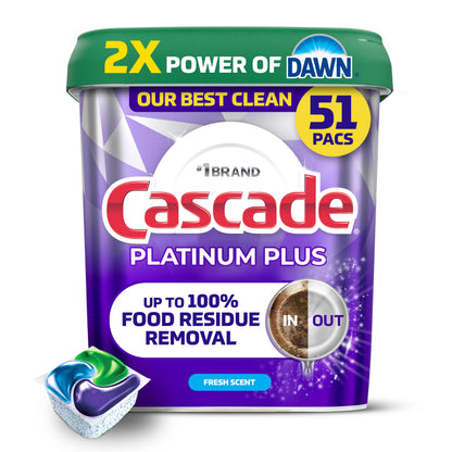 Cascade Platinum Plus Dishwasher Detergent Pods, Dish Detergent Soap, Fresh Scent, 51 Count 🍁 All In One Marketplace Canada